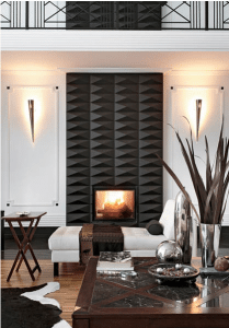 black and white fireplace
